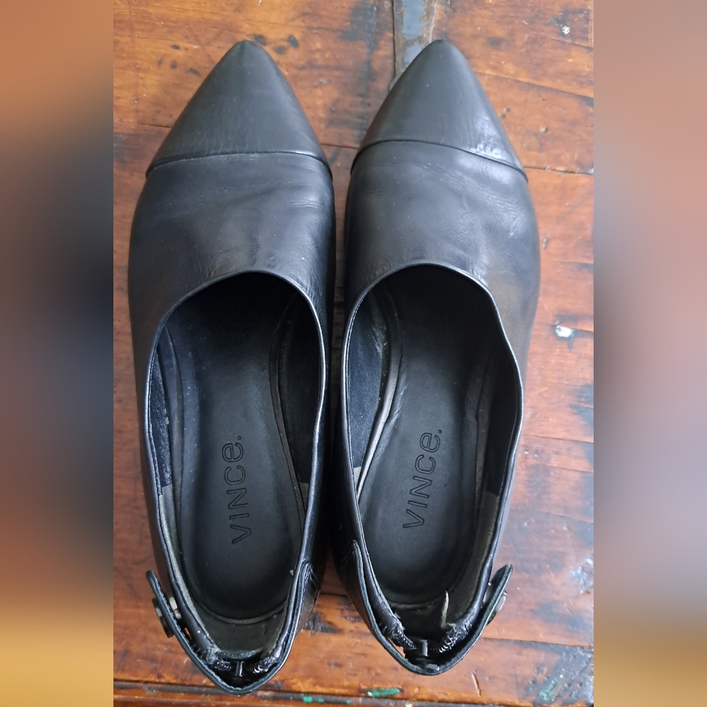 Vince Women's Dark Leather Flats - Picture 6 of 8